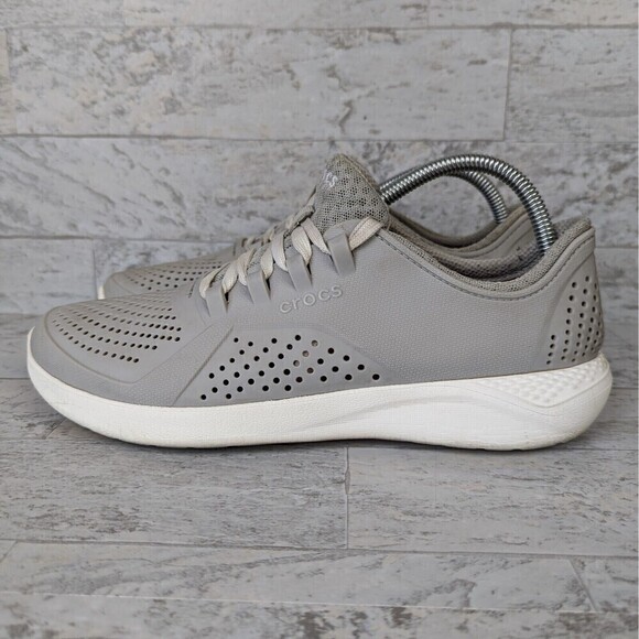 CROCS Shoes - Lite Ride Pacer By Crocs 205234 Ladies Size 10 Grey White Lace Up Low Top